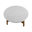 30 inch Round Coffee Table in Faux White Marble and Acorn