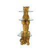 Royal Egyptian Cheetah Sculptural Glass-Shelved Pedestal Table