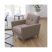 Randolph Mid-Century Modern Armchair With Tufted Faux Linen Upholstery And Solid Wood Legs