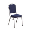 Crown Back Stacking Banquet Chair with Navy Fabric and 2.5'' Thick Seat - Silver Frame