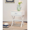 White Wooden X-Leg End Table with 1 Drawer