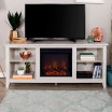 58" Wood TV Stand Console with Fireplace - White