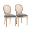 2pc French-Style Rattan Backrest Upholstered Dining Accent Chairs, Grey