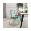 Calumet Metal Stacking Chair With Curved, Slatted Back And Rustic Wood Seat