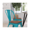 Calumet Metal Stacking Chair With Curved, Slatted Back And Rustic Wood Seat