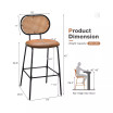 Set of 2 Bar Stools Faux Leather Bar Height Kitchen Chairs with Rattan Back