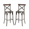 Rustic Steel Bar Stool with Solid ELM Wood Seat and Back Support, Set of 2