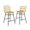 Set of 2 Rattan Bar Stools Counter Height Dining Chairs with Metal Leg