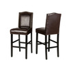Coffee Bonded Leather High-Back Bar Chair with Studded Decor, Set Of 2