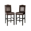 Coffee Bonded Leather High-Back Bar Chair with Studded Decor, Set Of 2
