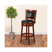 30'' High Cherry Wood Barstool with Open Panel Back and Black LeatherSoft Swivel Seat