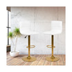 Indoor Chair Modern White Vinyl Adjustable Bar Stool with Back, Counter Height Swivel Stool with Gold Pedestal Base, Set of 2