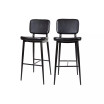 Kenzie Commercial Grade Mid-Back Barstools - LeatherSoft Upholstery - Black Iron Frame with Integrated Footrest - Set of 2