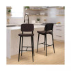 Kenzie Commercial Grade Mid-Back Barstools - LeatherSoft Upholstery - Black Iron Frame with Integrated Footrest - Set of 2