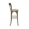 Dark Antique Wood Cross Back Barstool with Cushion