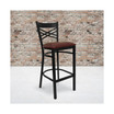 Black ''X'' Back Metal Restaurant Bar Stool with Burgundy Vinyl Seat