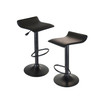 Obsidian Set of 2 Adjustable Swivel Air Lift Stool, Backless, Black PVC Seat, Black Metal Post and Base