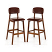 Set of 2 Upholstered PU Bar Stools 29'' Dining Chairs with Rubber Wood Legs