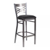 Clear Coated "X" Back Metal Restaurant Barstool - Burgundy Vinyl Seat