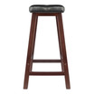 Transitional Mona Cushion Saddle Seat Counter Stool, Black and Walnut