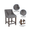 24" High Transitional Tufted Walnut Counter Height Stool in Dark Gray Fabric