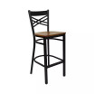 Black ''X'' Back Metal Restaurant Bar Stool with Wood Seat