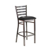 Clear Coated Ladder Back Metal Restaurant Barstool - Black Vinyl Seat