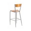 Silver Metal Restaurant Barstool with Natural Wood Back and Seat