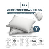 White Goose Down Firm Density Stomach Sleeper Pillow with 100% Certified RDS Down, and Removable Pillow Protector - Set of 2, Full/Queen