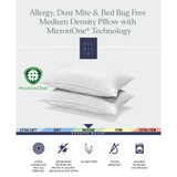 MicronOne Dust Mite, Bedbug, and Allergen-Free Down Alternative Pillow, Medium Density, Standard - Set of 2