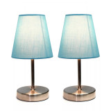 Simple Designs Sand Nickel Mini Basic Table Lamp with Fabric Shade 2 Pack Set