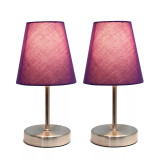Simple Designs Sand Nickel Mini Basic Table Lamp with Fabric Shade 2 Pack Set