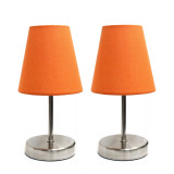 Simple Designs Sand Nickel Mini Basic Table Lamp with Fabric Shade 2 Pack Set