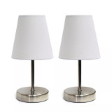 Simple Designs Sand Nickel Mini Basic Table Lamp with Fabric Shade 2 Pack Set