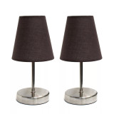 Simple Designs Sand Nickel Mini Basic Table Lamp with Fabric Shade 2 Pack Set
