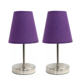 Simple Designs Sand Nickel Mini Basic Table Lamp with Fabric Shade 2 Pack Set