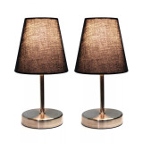 Simple Designs Sand Nickel Mini Basic Table Lamp with Fabric Shade 2 Pack Set