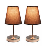 Simple Designs Sand Nickel Mini Basic Table Lamp with Fabric Shade 2 Pack Set