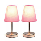 Simple Designs Sand Nickel Mini Basic Table Lamp with Fabric Shade 2 Pack Set