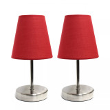 Simple Designs Sand Nickel Mini Basic Table Lamp with Fabric Shade 2 Pack Set