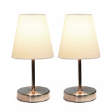 Simple Designs Sand Nickel Mini Basic Table Lamp with Fabric Shade 2 Pack Set