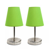 Simple Designs Sand Nickel Mini Basic Table Lamp with Fabric Shade 2 Pack Set