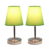 Simple Designs Sand Nickel Mini Basic Table Lamp with Fabric Shade 2 Pack Set