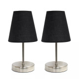 Simple Designs Sand Nickel Mini Basic Table Lamp with Fabric Shade 2 Pack Set