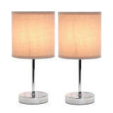 Simple Designs Chrome Mini Basic Table Lamp with Fabric Shade 2 Pack Set