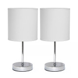 Simple Designs Chrome Mini Basic Table Lamp with Fabric Shade 2 Pack Set