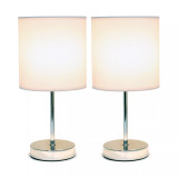 Simple Designs Chrome Mini Basic Table Lamp with Fabric Shade 2 Pack Set