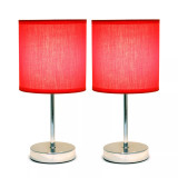 Simple Designs Chrome Mini Basic Table Lamp with Fabric Shade 2 Pack Set