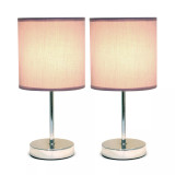 Simple Designs Chrome Mini Basic Table Lamp with Fabric Shade 2 Pack Set