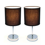 Simple Designs Chrome Mini Basic Table Lamp with Fabric Shade 2 Pack Set